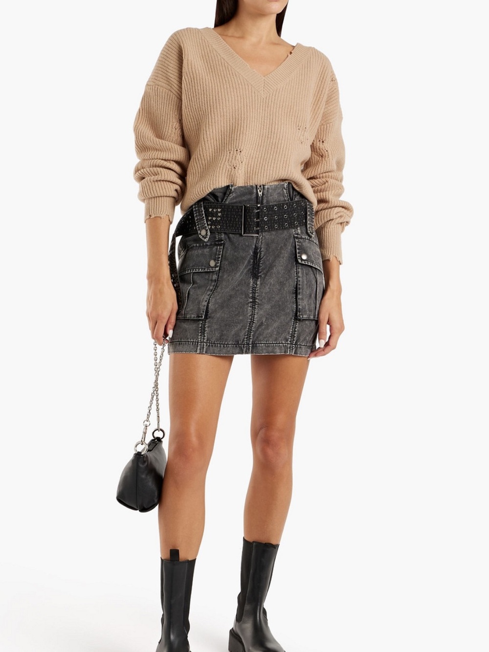 Seroya Belted Charcoal Denim Mini Skirt